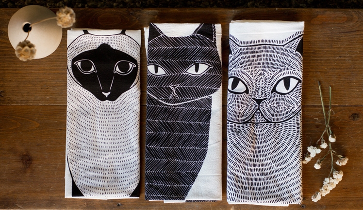 3 Cats Tea Towels | Gingiber