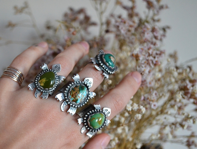 Turquoise Turtle Totem Silver Ring | The Cave Lady Jewelry
