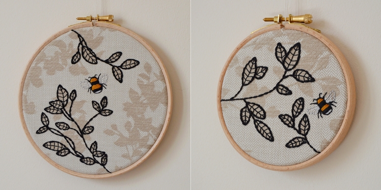 Bumble Bee & Leaves Embroidery Hoop | Midgins'