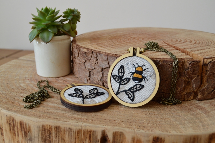 Bumble Bee Embroidery Hoop Necklace | Midgins'