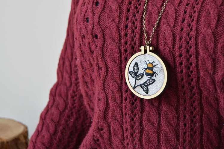 Bumble Bee Embroidery Hoop Necklace | Midgins'